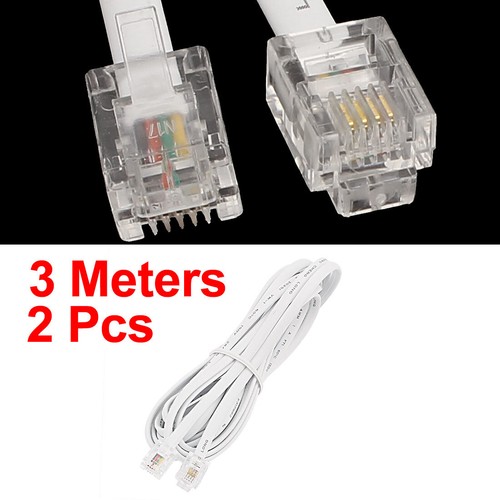 10Ft 6P4C RJ11 Telephone Extension Modular Cable Phone Line Male Conductor 2Pcs
