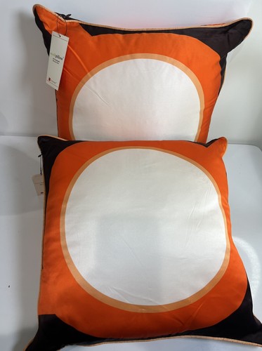 Set Plush Living 100% Silk Satin Orange Brown Geo Print Silk Pillows Cozy New - Picture 2 of 5