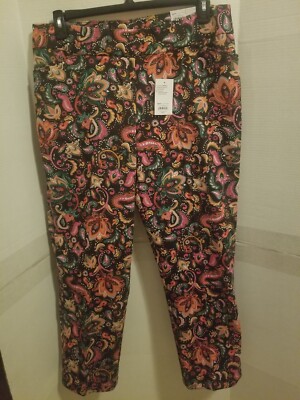 Croft & Barrow Effortless Stretch Pull-On Pants Black Paisley Size 18 Short NWT