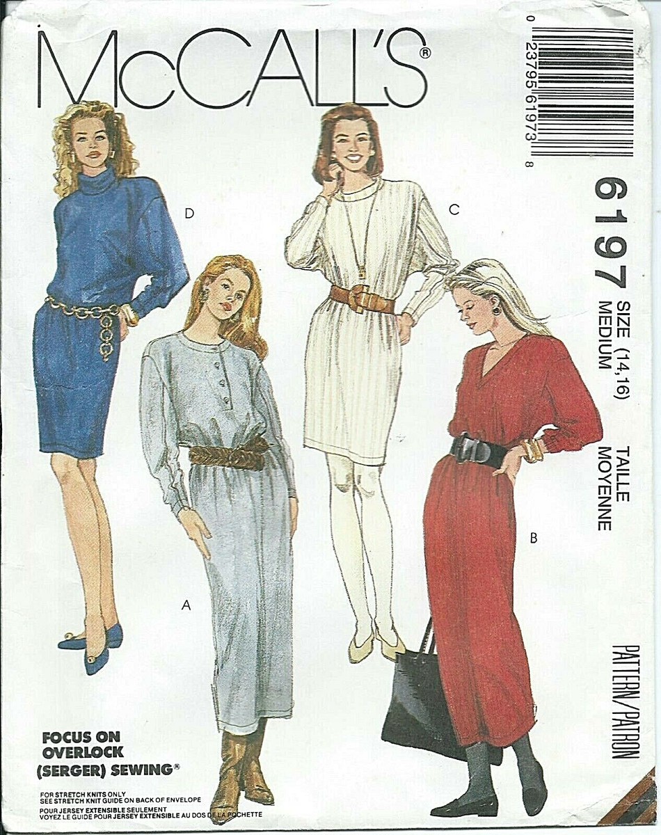M 6197 sewing pattern Stretch Knit DRESS in 2 lengths sew FAB size M 14-16  UNCUT