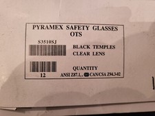 Lot of 12 Pyramex safety glasses OTS, black temples, clear lenses, S3510SJ