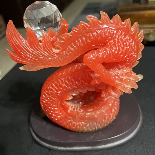 Vintage Resin Dragon Holding Crystal Ball Statue Feng Shui Home Decor - Picture 6 of 12