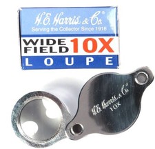 Coins Loupe Magnifier HE HARRIS Wide Field 10x High Power Quality Currency Stamp