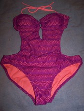 VTG 80s O.P. PURPLE CROCHETED 1PCE MONOKINI/Swimsuit/HALTER NECK/NEW 11-13/L