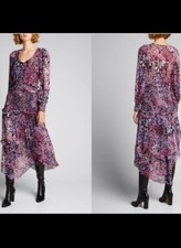 Love Shack Fancy Carrillo Floral Chiffon Smocked Midi Dress Midnight Light M