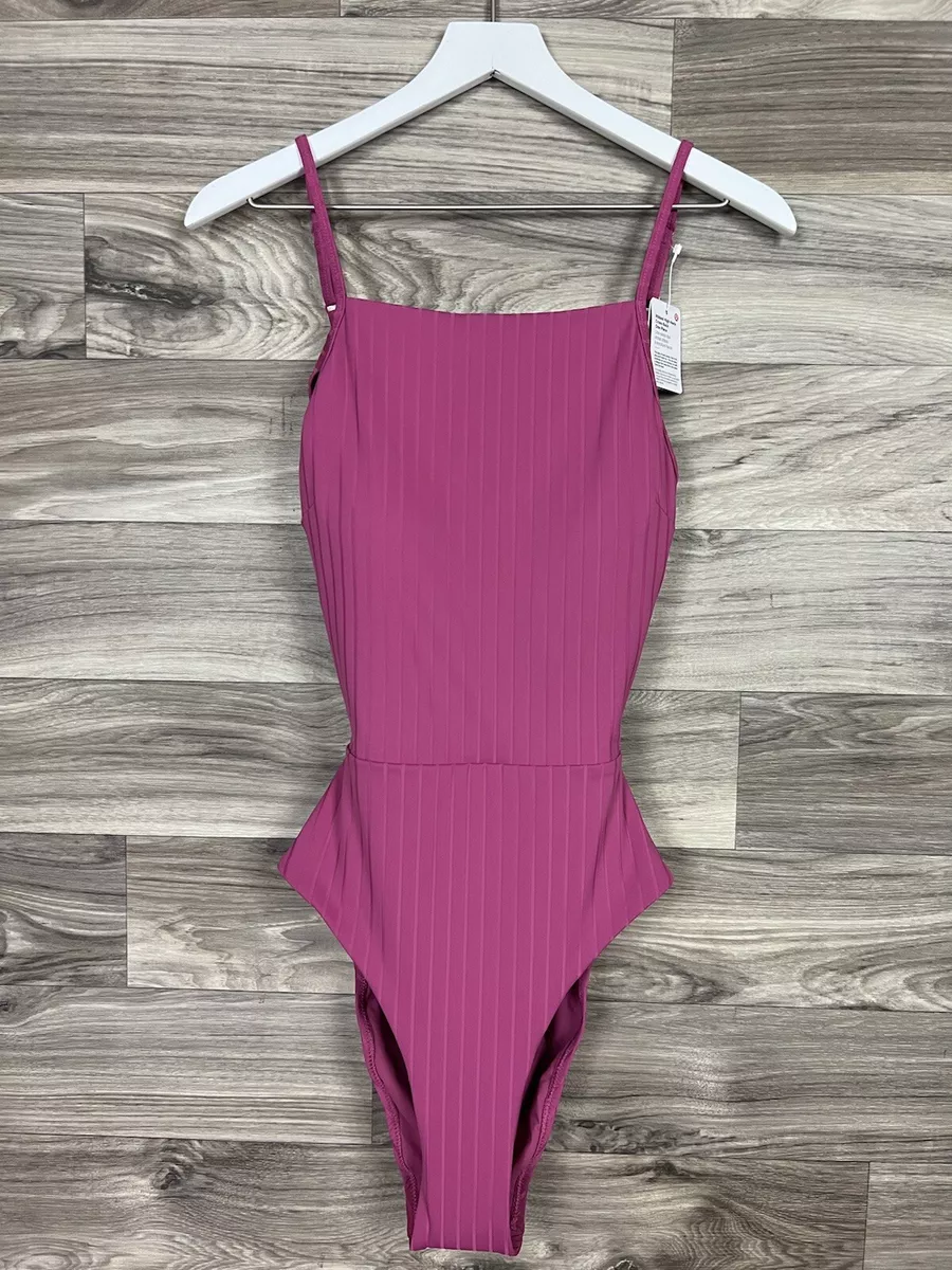 Lululemon Ribbed High Neck Cross Back One Piece Size L Pink Lychee PLYC  10869