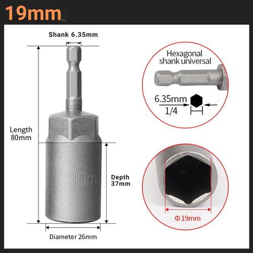 6mm-19mm FULL SET 7pcs Deep Bolt Nut Driver Bit Set 1/4" Hex Shank Impact Socket - Picture 11 of 11