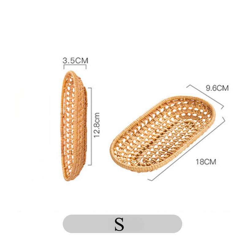 1X Rattan Fruit Basket Woven Basket Bread Snacks Storage Basket Household Oval
