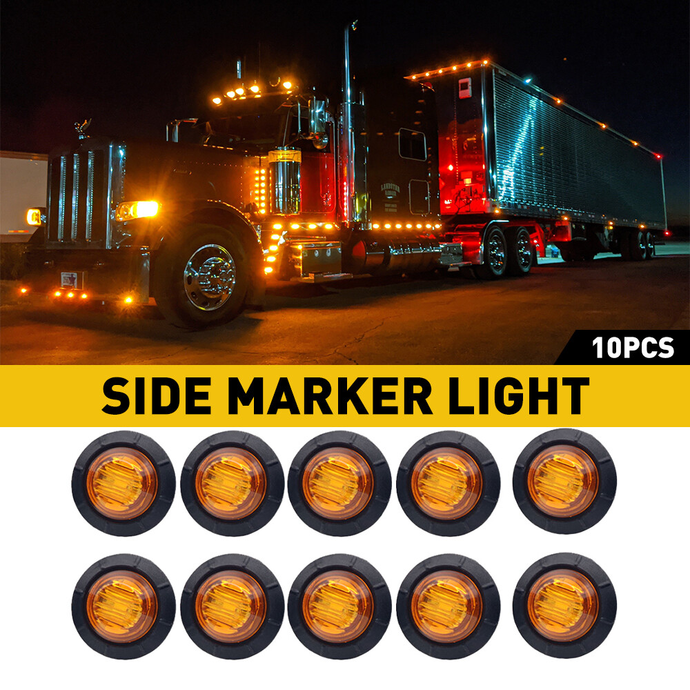 10X Mini 3/4 Inch Round Amber LED Side Marker Lights 12V for Trailers Trucks