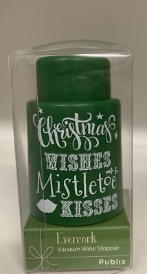 EVER CORK VACUUM WINE STOPPER CHRISTMAS WISHES MISTLETOE KISSES