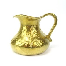 Massiver Messing Krug Kanne Vintage Brass Pitcher Hollywood Regency Gold Tone
