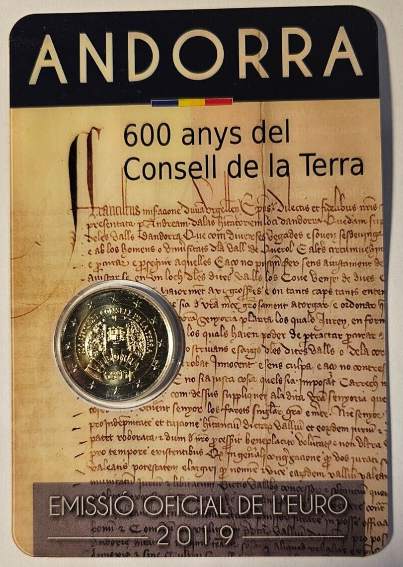 2 Euros commémorative BU Andorre 2019 Coin Card - 600ans du conseil de la Terre