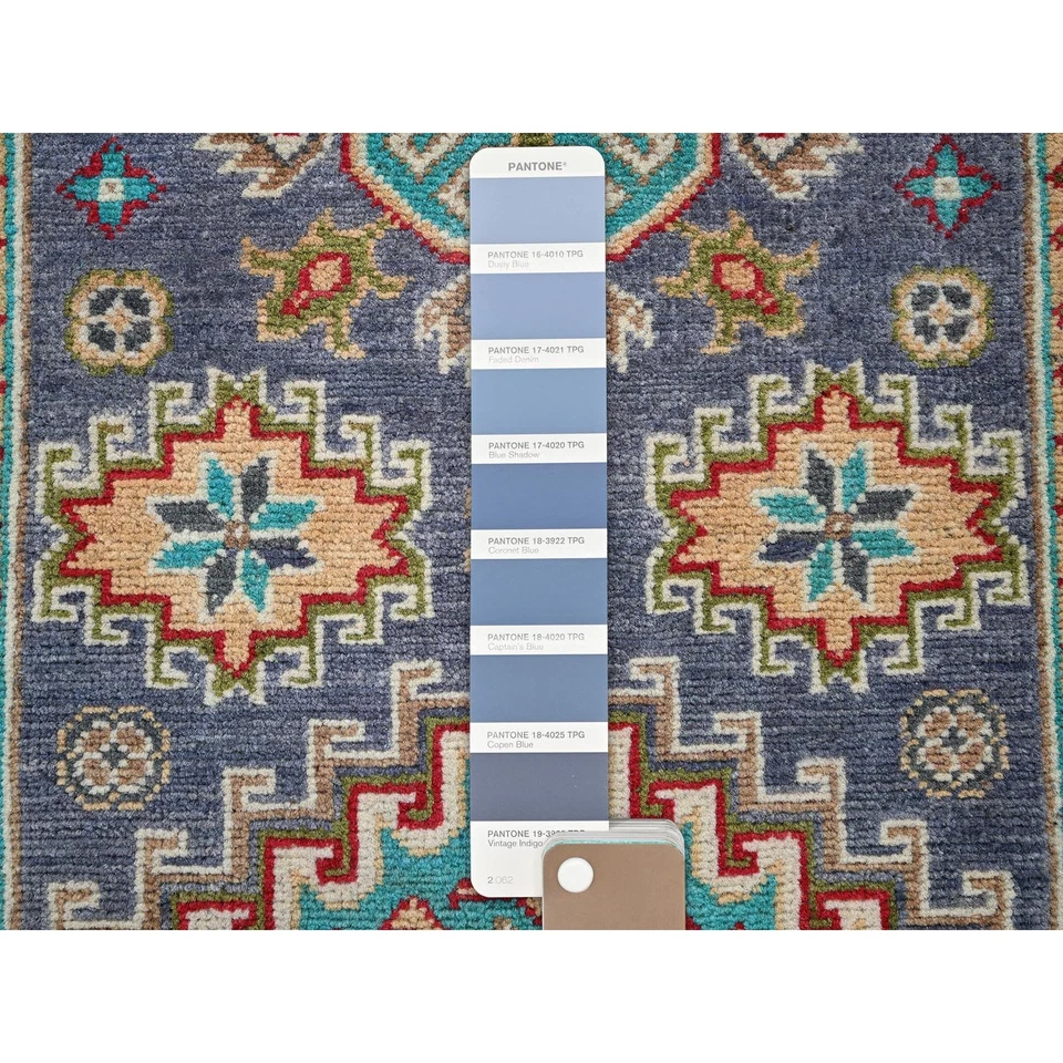 2'8"x4' Purple Kazak Geometric Design Hand Knotted Soft Wool Sample Rug R395 - Image 4 of 4