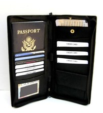 Black Fine Leather Wallet Passport Cover ID Holder Card Travel Zip Case