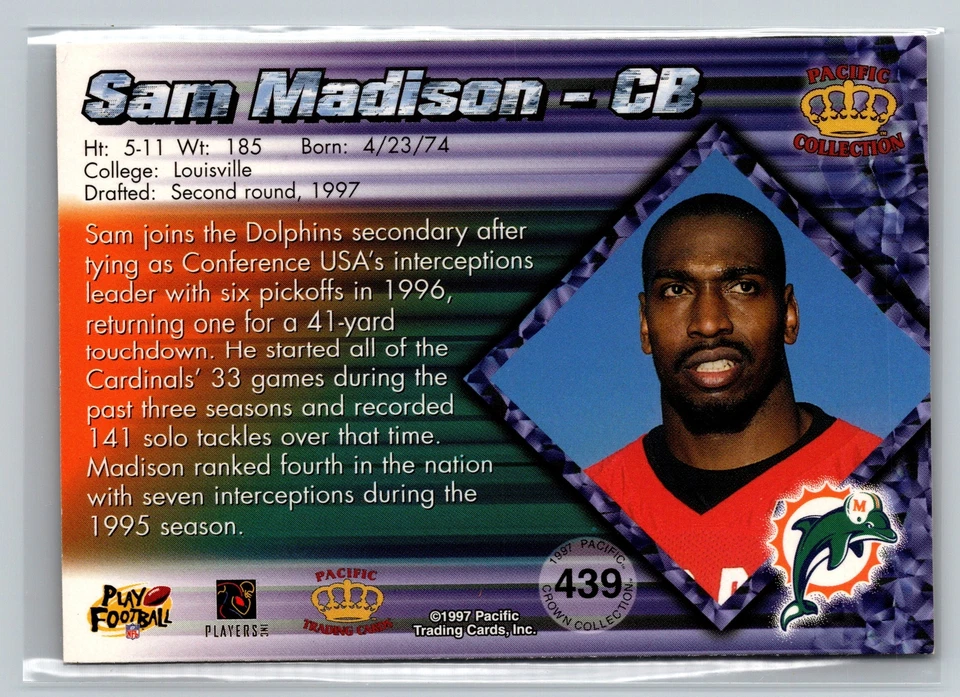 1997 Pacific Crown Collection #439 Sam Madison Silver - Image 2 of 2