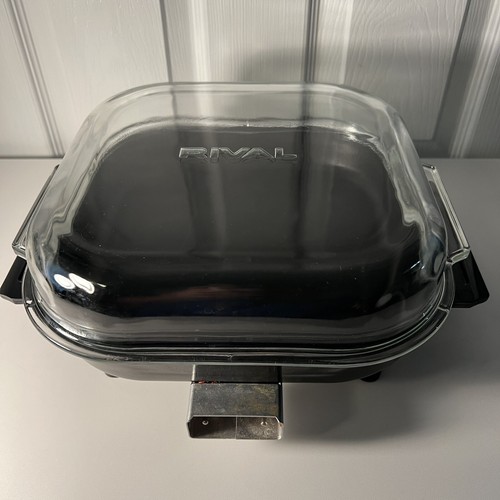Vintage Rival Electric Skillet Frying Pan Roaster S12G 10x10 W/ Glass Domed Lid