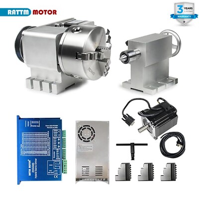 Rotary Axis CNC 4th Axis 130mm 3,4 Jaw Chuck Dividing Head 4:1+Tailstock+Nema 34