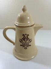 Vintage Pfaltzgraff Village Pattern Cream & Brown Tea/Coffee Pitcher w Lid