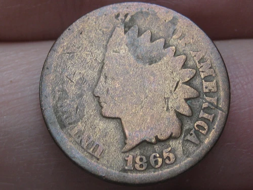 1865 Indian Head Cent Penny- Plain 5, Good Details