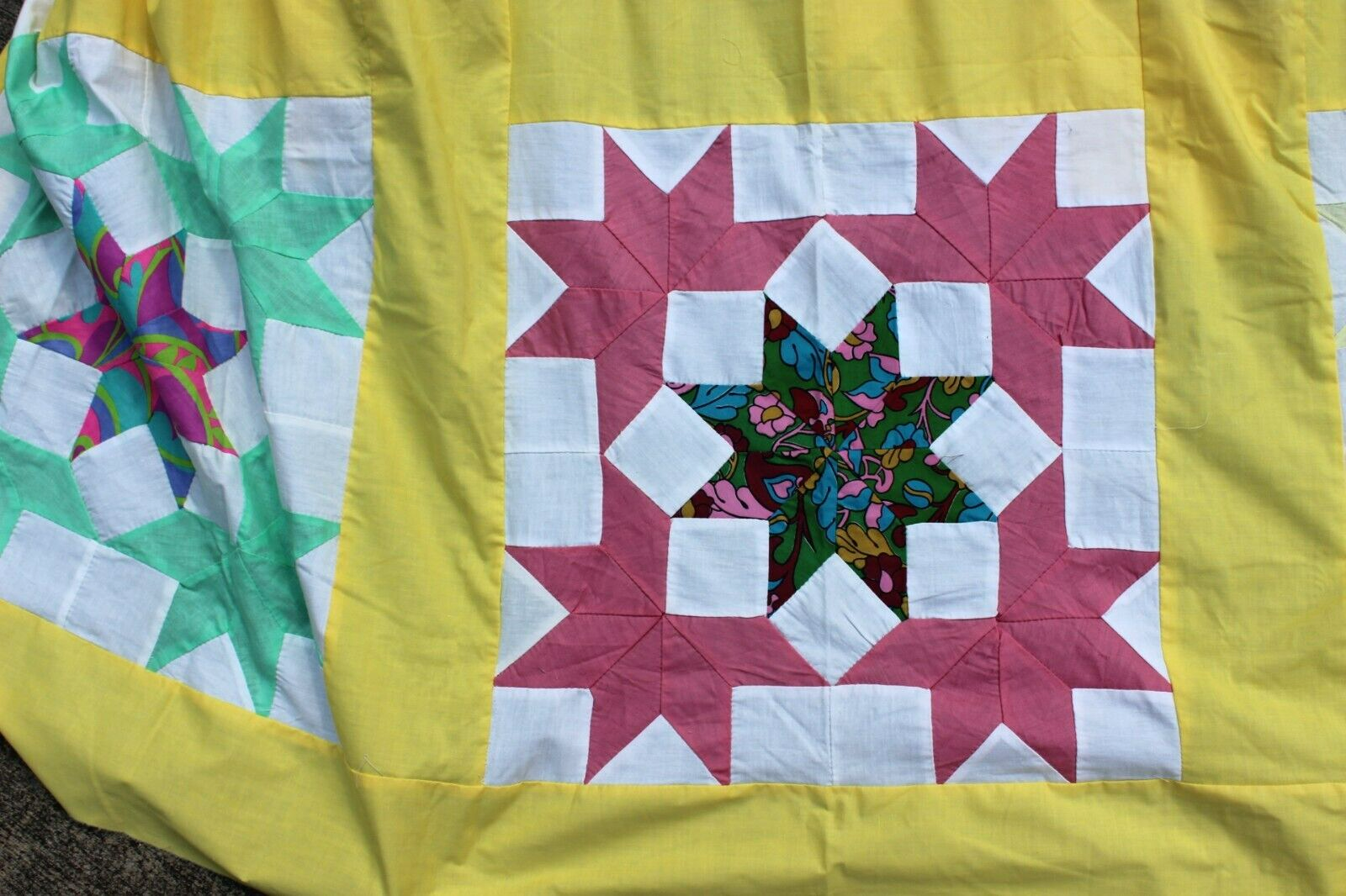 Mcm Star Pattern Vintage MCM Yellow and Multi-color 8 Point Star Quilt Top 80 by 100.25 ...