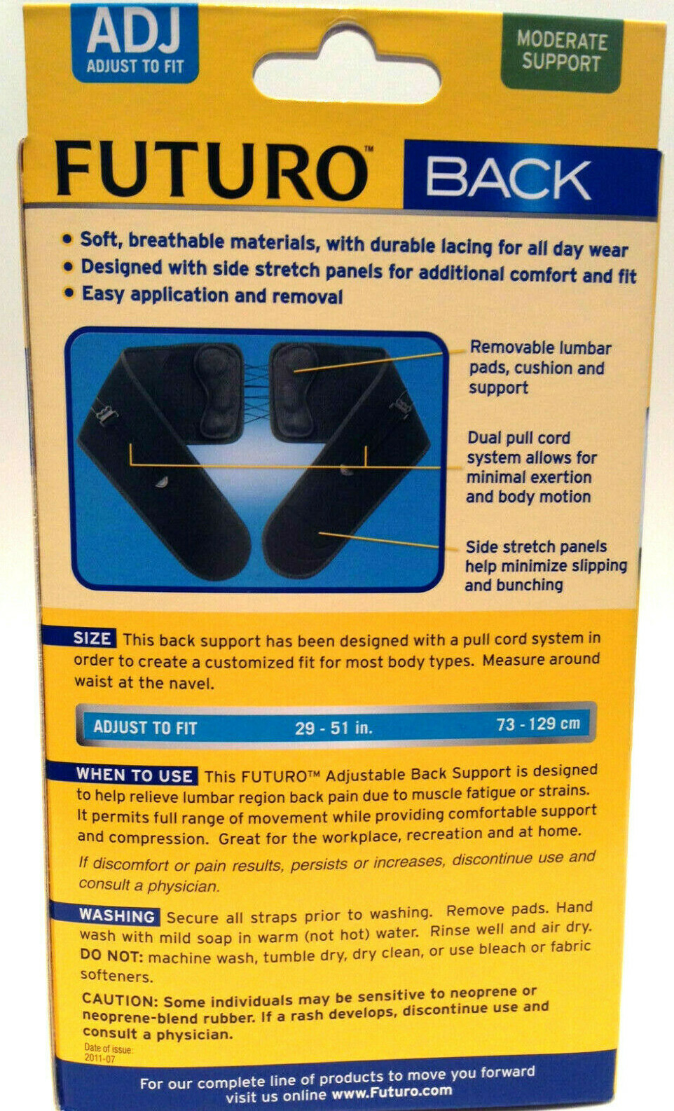 3M Futuro Back Support Adjustable Lumbar Area Breathable Comfortable