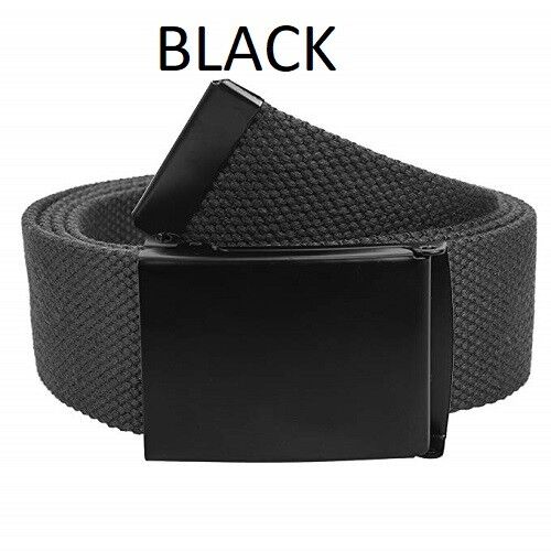 "Cinturón de lona totalmente ajustable con hebilla abatible negra ""unisex y algodón" - Imagen 1 de 13