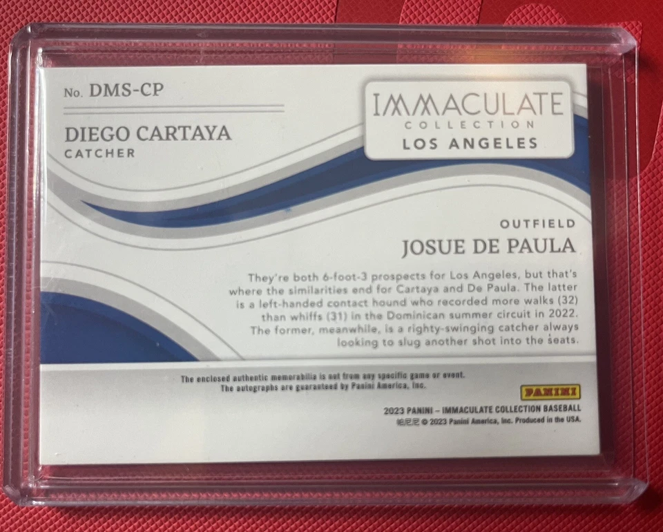 DIEGO CARTAYA JOSUE De PAULA 2023 Immaculate Dual Auto Holo Gold 30/99 DODGERS - Image 2 of 2