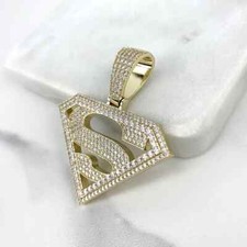 2 Ct Superman Natural Moissanite Men's Pendant 14k Yellow Gold Plated Silver