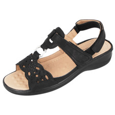 Cushion Walk Ladies Sandals T bar Touch Close Slingback Diamante Low Wedge Heel