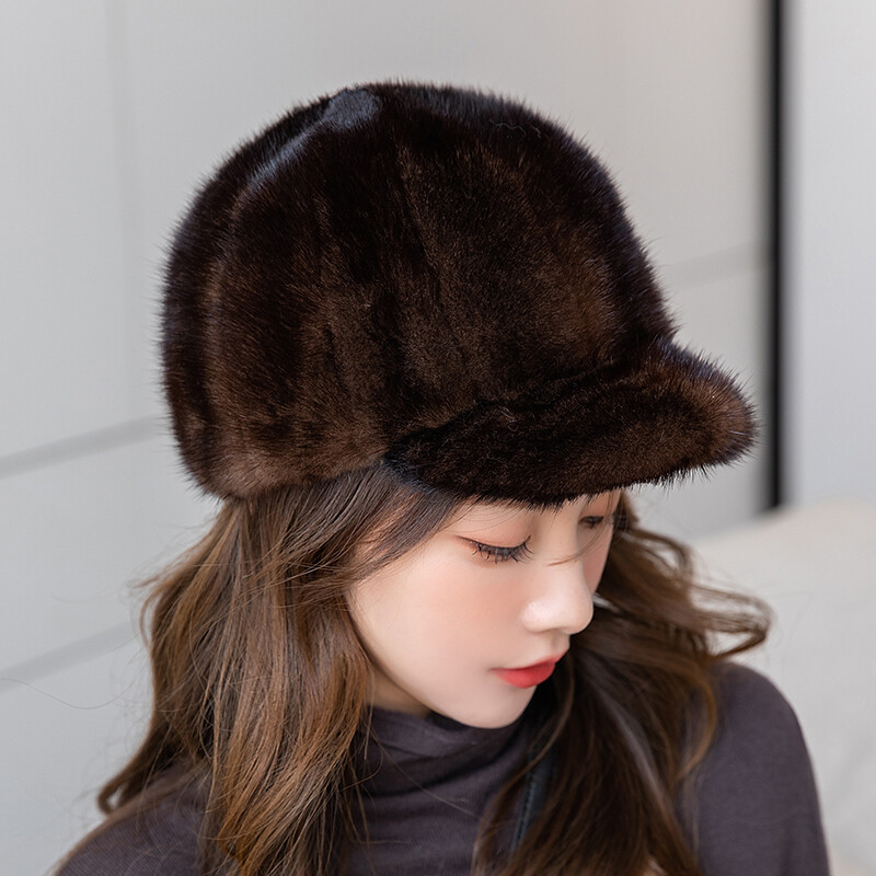 Women's Real Mink Fur Hat Knitted Cap Princess Peaked Headgear Dicer