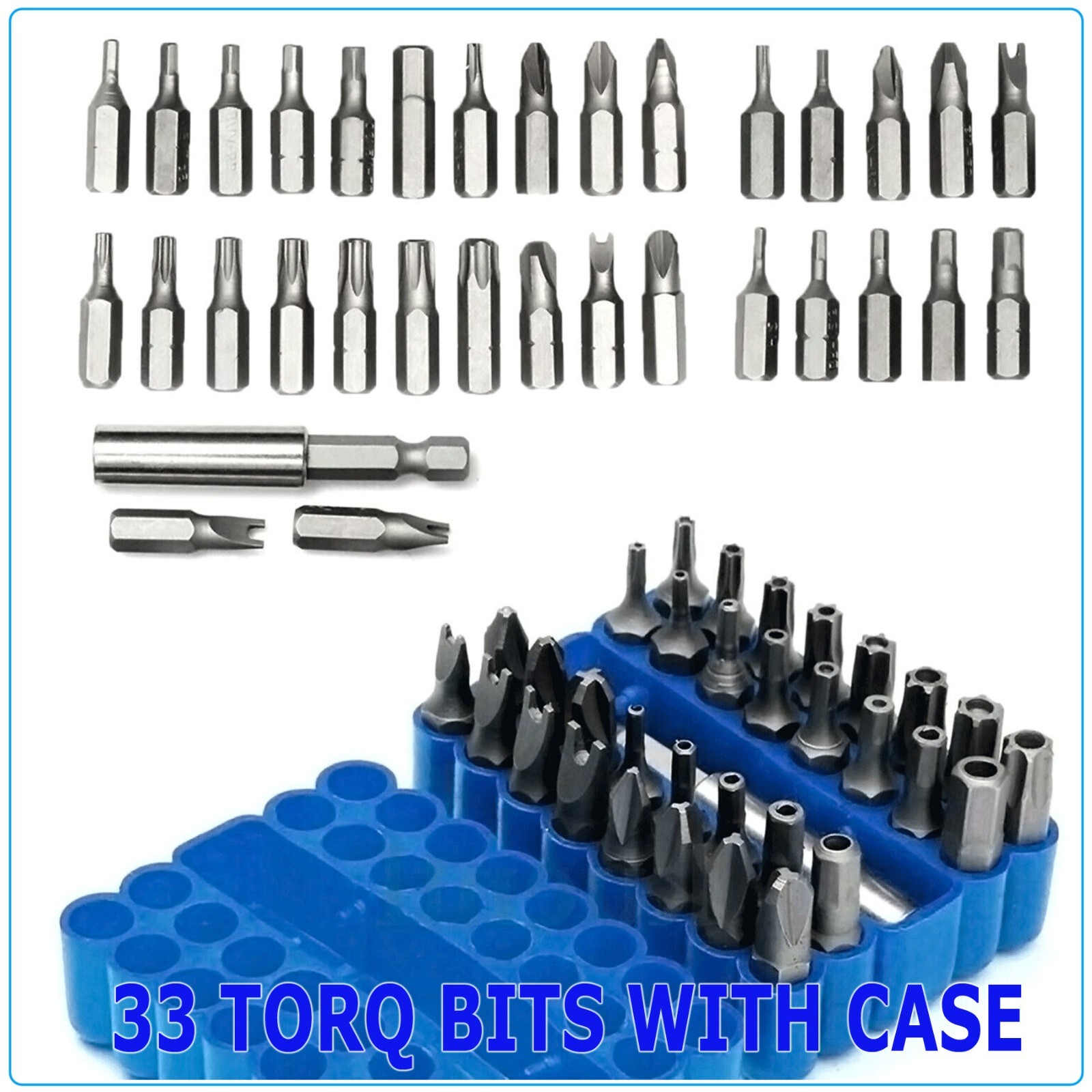 For Extension Bit Holder for Screwdrivers 33pcs Hex Head Drill Bit Blue Set