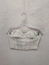 PrettyLittleThing Women Top 2P Blue Wash Out Cotton Blend Distressed Cup Denim