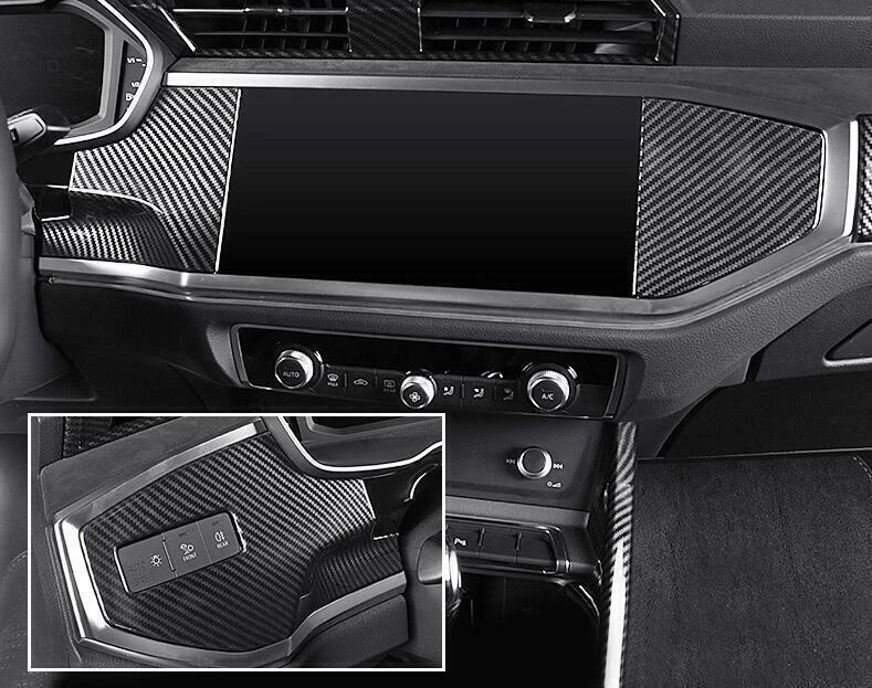 Para Audi Q3 2019-2021 ABS fibra de carbono coche consola central tablero panel embellecedor Foto 2 de 4