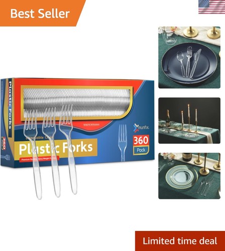 360 Count Heavy-Duty Clear Plastic Forks - Elegant Disposable Cutlery Set