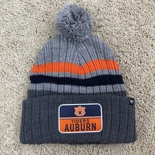 Auburn Tigers  47 Beanie Gray Stack Striped Patch Pom Cuffed OSFM Knit Hat NWT