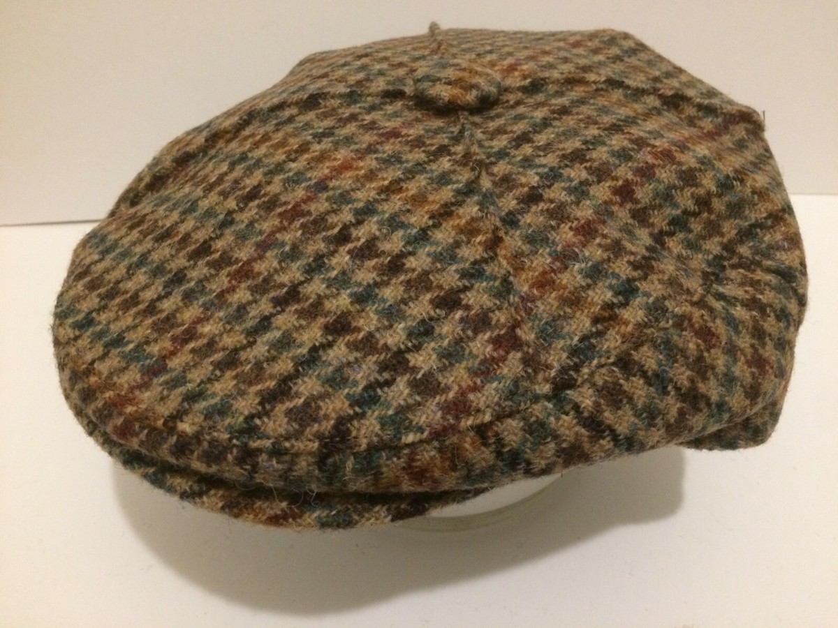 HARRIS TWEED RARE QUARTER PANEL CHECK COUNTY FLAT CAP DRIVING HAT M L XL  2XL