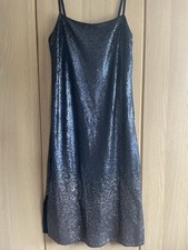 BRAND NEW WITH TAGS M&S LADIES NAVY BLUE SEQUIN MIDI SLIP DRESS UK SIZE 14