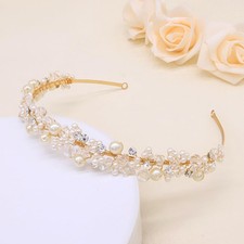 Gold Bridal Headband Pearl Wedding Headpiece Crystal Party Hair Accessory
