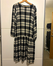 Superdry Black/Grey Check Smock Midi Dress Long Sleeve Size 14