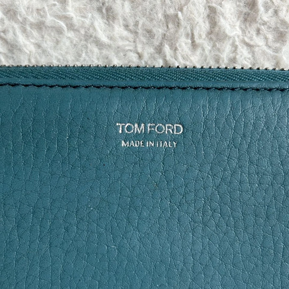 Cartera Larga Tom Ford Cremallera Alrededor Cuero Verde Unisex Hecha en Italia Foto 2 de 4