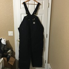 Carhartt Bib Overalls Men 52x30 Black Quilt Lined Duck Canvas