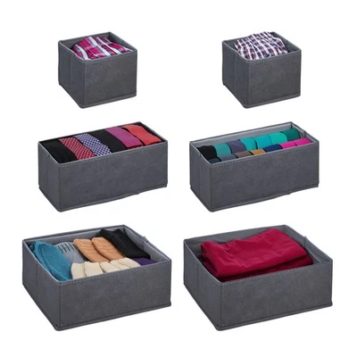Bac rangement organiseur de tiroir boîte pliable 3 tailles gris tissu pliable - Photo 1/4