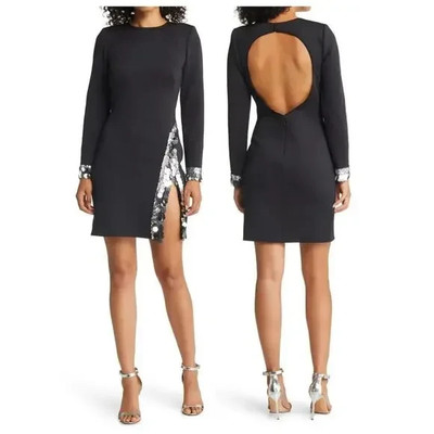 full length black dress long sleeve Women's Dress Sculpt Mock Neck NW by Naked Wardrobe, Black / L
