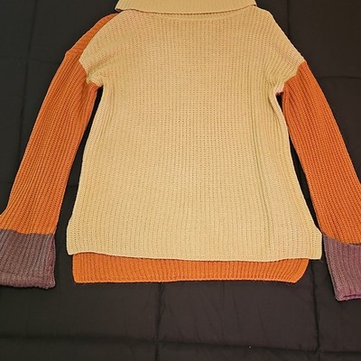 Full Circle Trends Colorblock Knit Turtleneck Pullover Sweater Small Orange