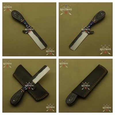 Handmade Carbon Steel Skinner Knife with Dark Wood Handle & Leather Sheath