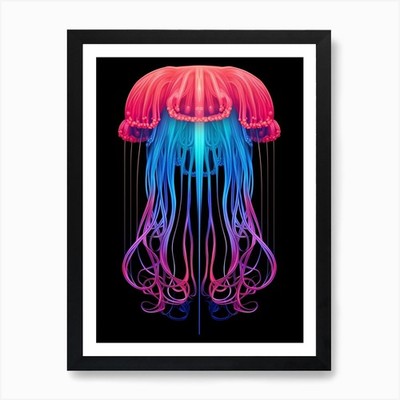 Upside Down Jellyfish Neon Illustra Framed Wall Art Poster Canvas Print Picture