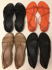 Lot of 4 Crocs Jelly Sandals Women 9 Black Tan Orange Isabella Huarache Roman
