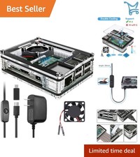 Raspberry Pi 3 B Case Acrylic Aluminum Cooling Fan Power Supply for Pi 3B