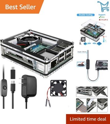 Raspberry Pi 3 B+ Case Acrylic Aluminum Cooling Fan Power Supply for Pi 3B