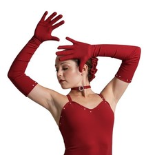 22" Adult Small Rhinestone Velvet Opera Length Gloves Dance Costume Art Stone